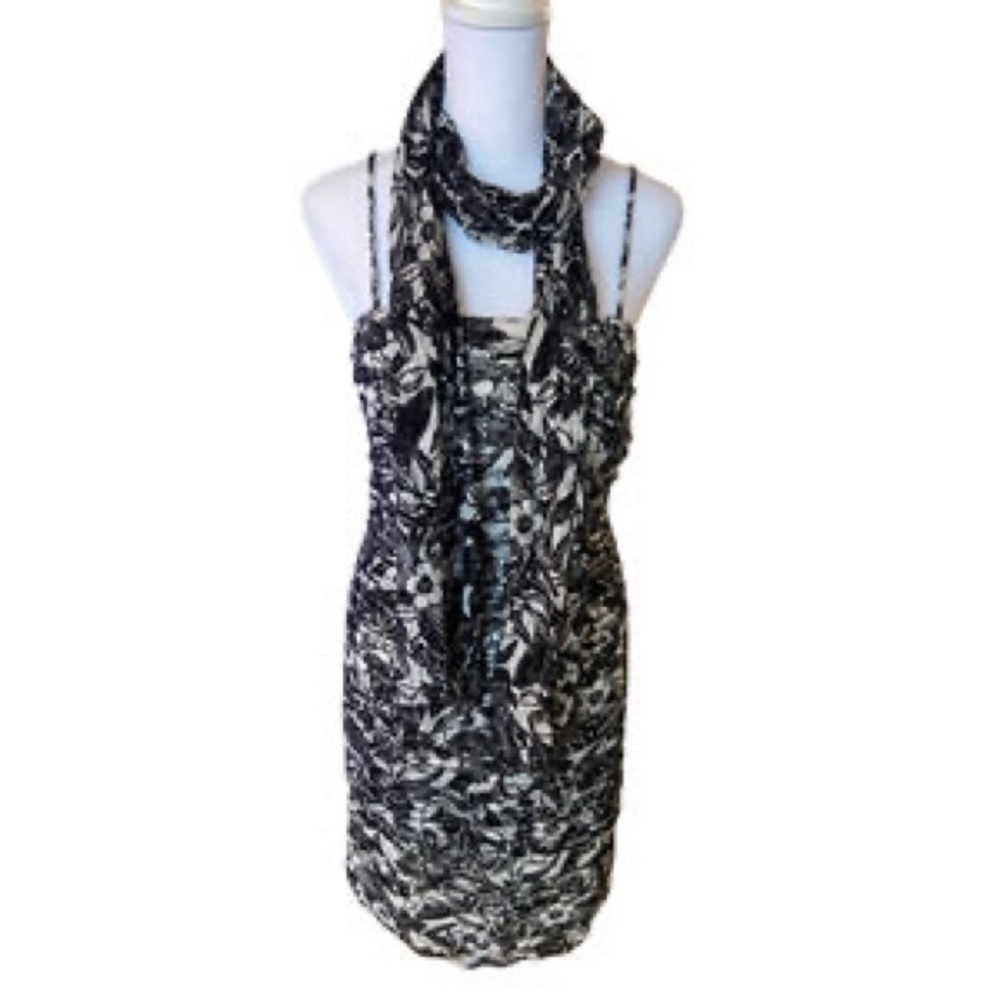 Cache Black & White Mini Formal Dress &‎ Shawl Sz 2